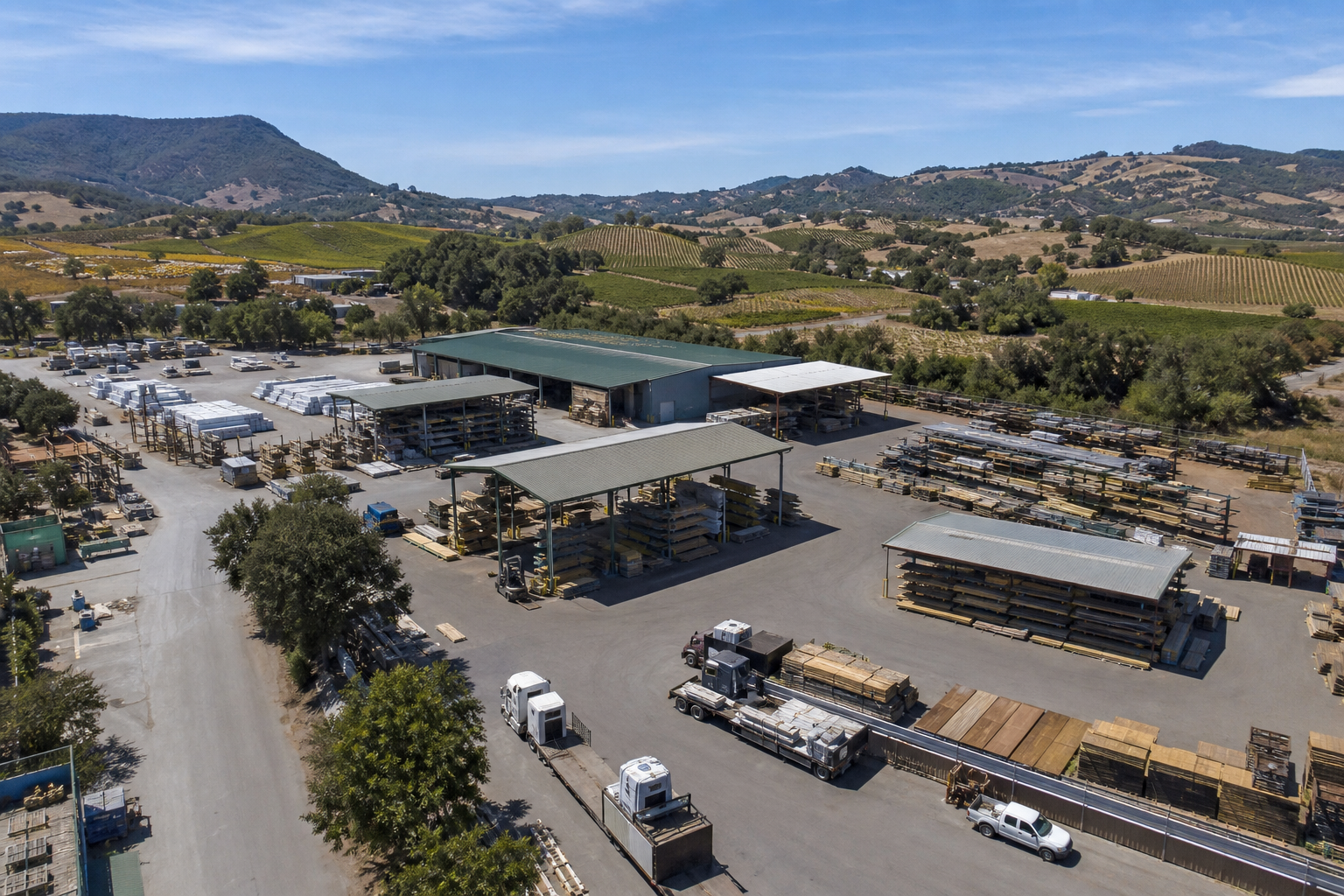 Aerial view of Weyrick lumber yard